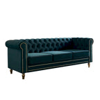 Sofá Chesterfield de terciopelo verde/rosa, ribete dorado, 2-3 plazas