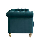 Sofá Chesterfield de terciopelo verde/rosa, ribete dorado, 2-3 plazas