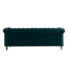 Sofá Chesterfield de terciopelo verde/rosa, ribete dorado, 2-3 plazas