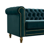 Sofá Chesterfield de terciopelo verde/rosa, ribete dorado, 2-3 plazas