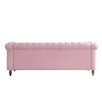 Sofá Chesterfield de terciopelo verde/rosa, ribete dorado, 2-3 plazas