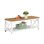 Mesa de centro con estante inferior, estilo de transición – Madera flotante/Blanco, Espresso, Negro