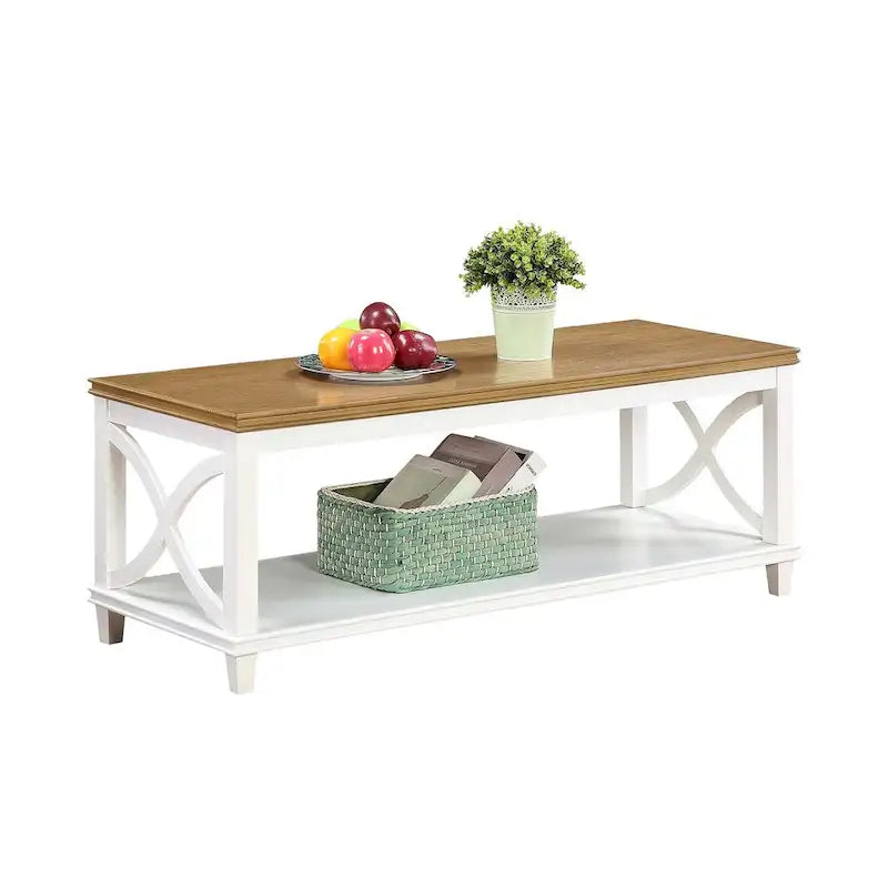 Mesa de centro con estante inferior, estilo de transición – Madera flotante/Blanco, Espresso, Negro