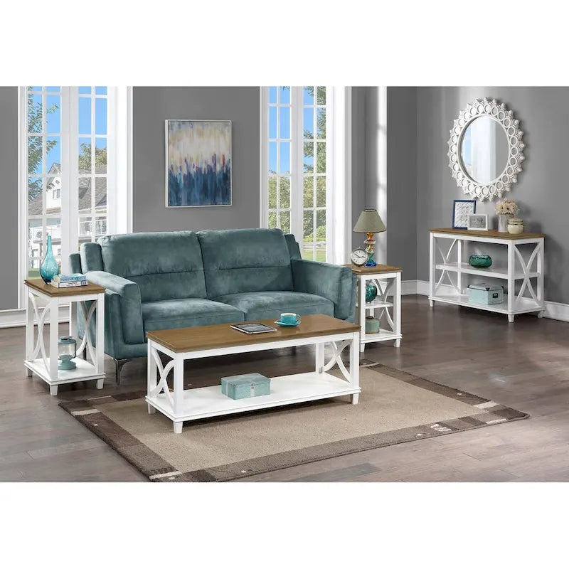 Mesa de centro con estante inferior, estilo de transición – Madera flotante/Blanco, Espresso, Negro