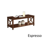 Mesa de centro con estante inferior, estilo de transición – Madera flotante/Blanco, Espresso, Negro