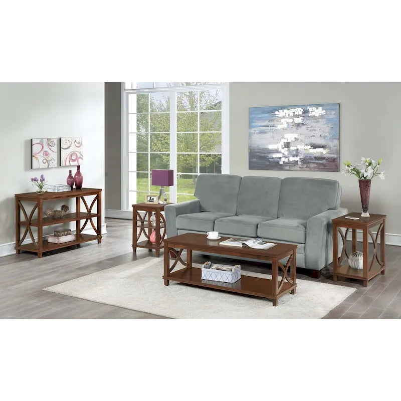 Mesa de centro con estante inferior, estilo de transición – Madera flotante/Blanco, Espresso, Negro