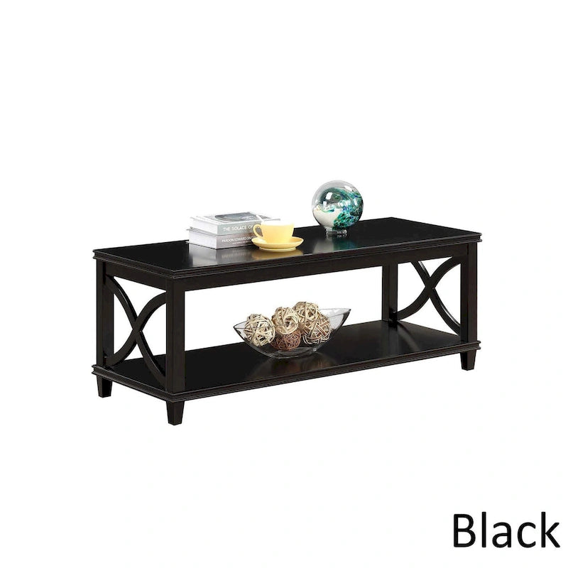 Mesa de centro con estante inferior, estilo de transición – Madera flotante/Blanco, Espresso, Negro