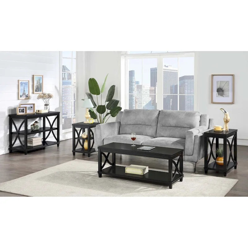 Mesa de centro con estante inferior, estilo de transición – Madera flotante/Blanco, Espresso, Negro