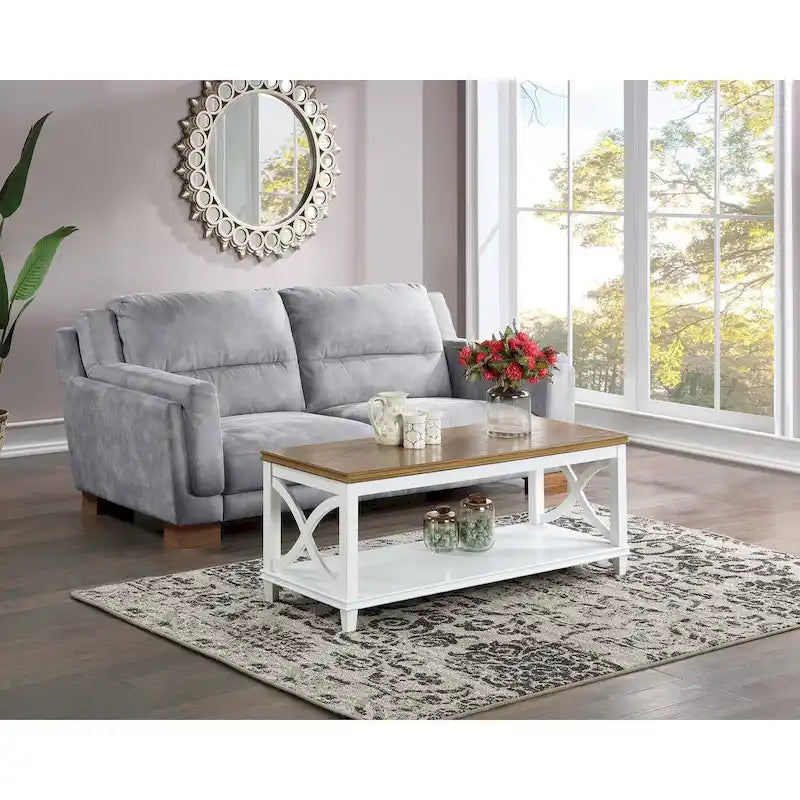 Mesa de centro con estante inferior, estilo de transición – Madera flotante/Blanco, Espresso, Negro