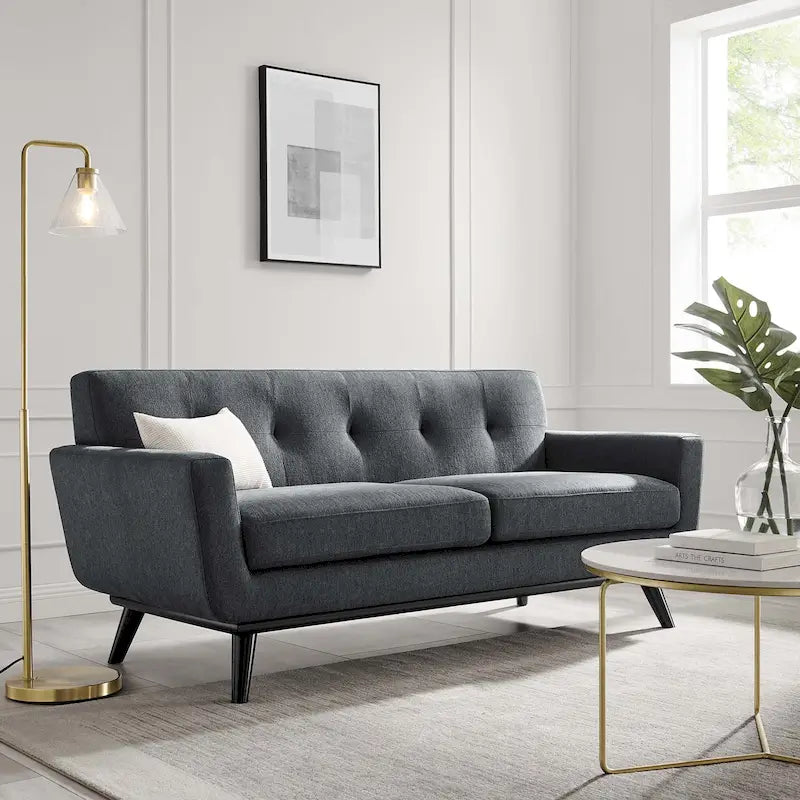 Sofá de dos plazas con tejido en espiga, gris claro / beige / marfil / carbón