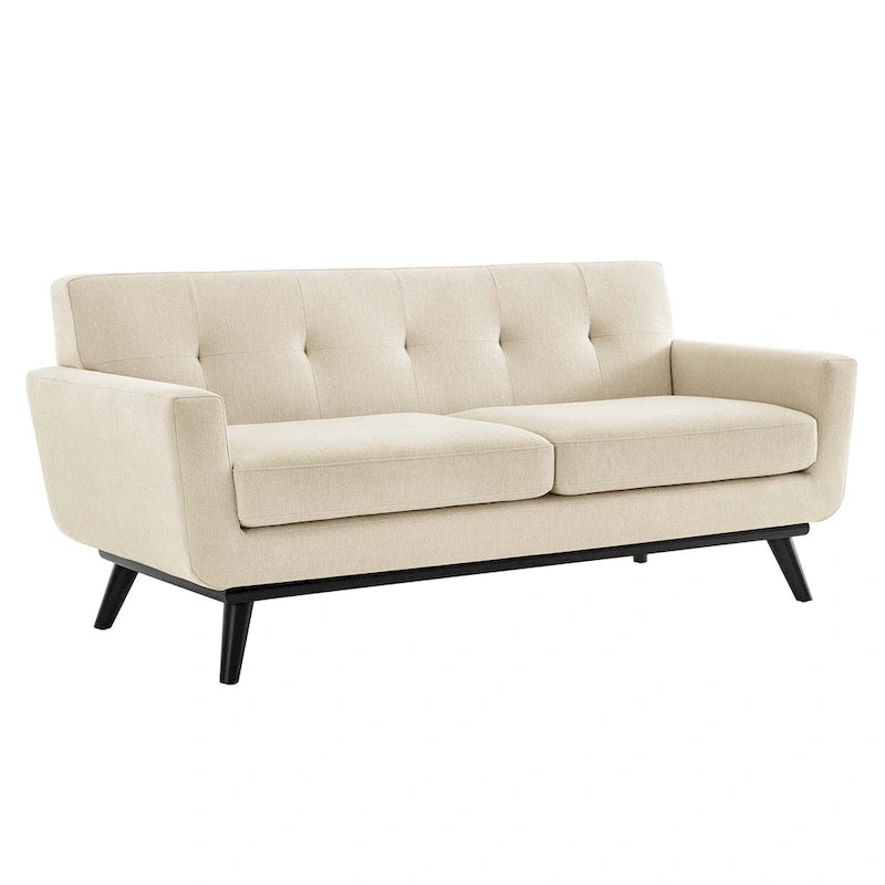Sofá de dos plazas con tejido en espiga, gris claro / beige / marfil / carbón