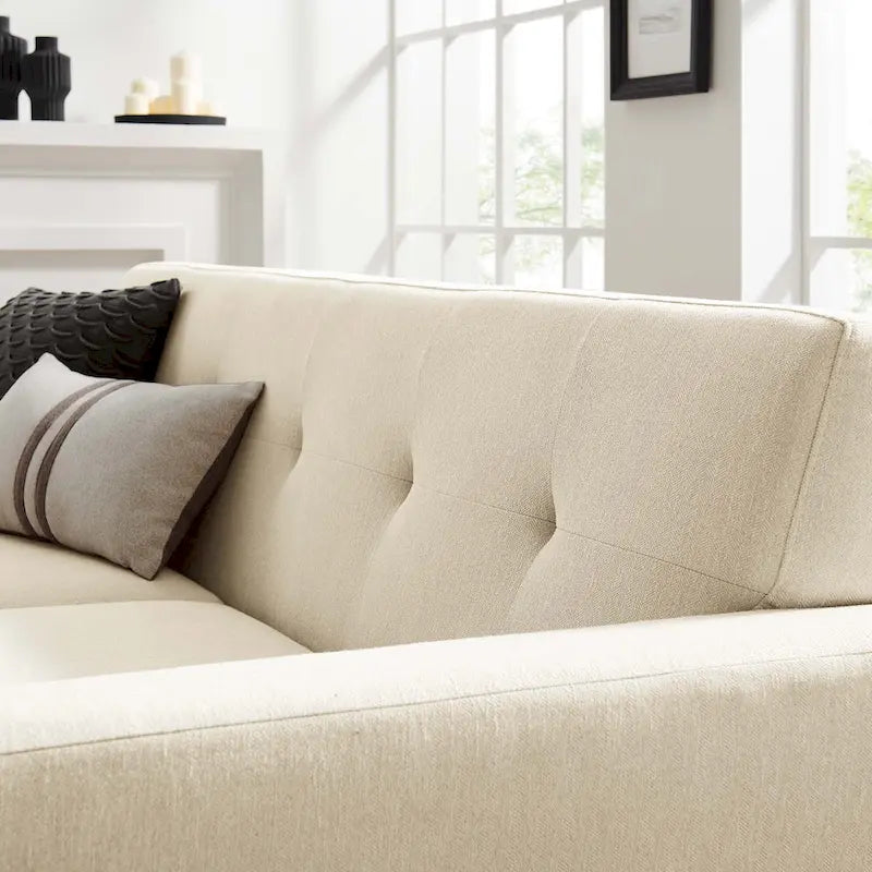 Sofá de dos plazas con tejido en espiga, gris claro / beige / marfil / carbón