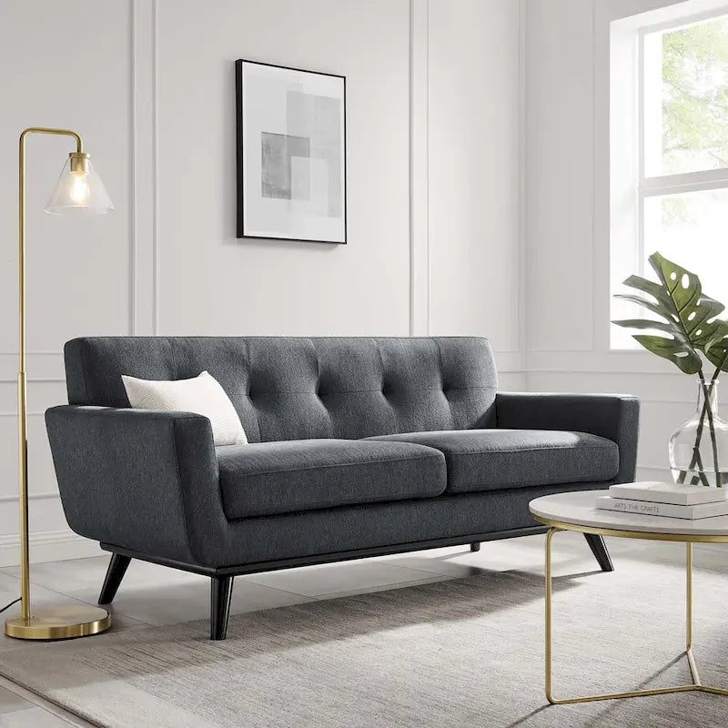 Sofá de dos plazas con tejido en espiga, gris claro / beige / marfil / carbón