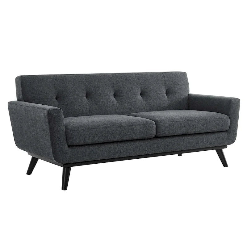 Sofá de dos plazas con tejido en espiga, gris claro / beige / marfil / carbón