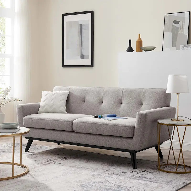 Sofá de dos plazas con tejido en espiga, gris claro / beige / marfil / carbón