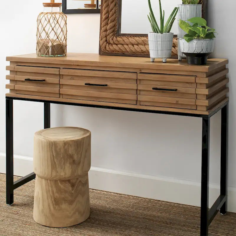 Mesa Consola de Madera con 3 Cajones y Rejilla, Tono Cerezo