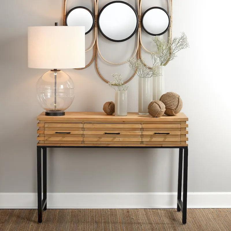Mesa Consola de Madera con 3 Cajones y Rejilla, Tono Cerezo