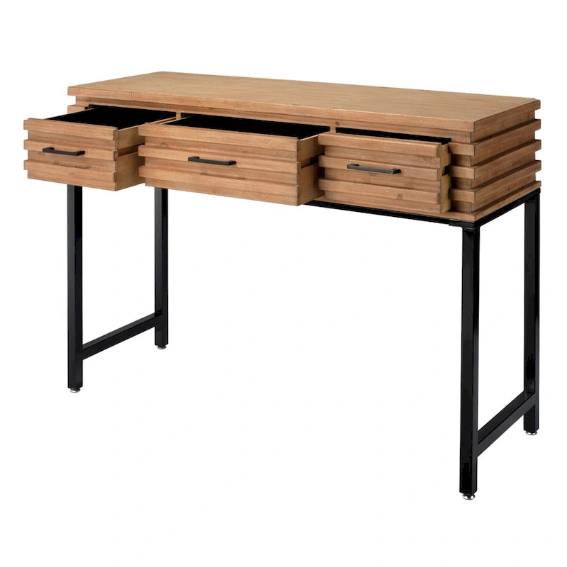 Mesa Consola de Madera con 3 Cajones y Rejilla, Tono Cerezo