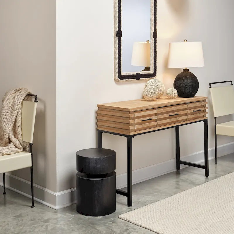 Mesa Consola de Madera con 3 Cajones y Rejilla, Tono Cerezo