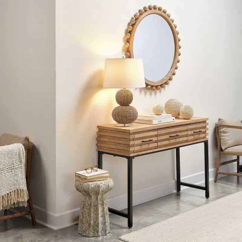 Mesa Consola de Madera con 3 Cajones y Rejilla, Tono Cerezo