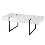 Mesa de centro rectangular de mármol sintético blanco y metal, 1 asiento