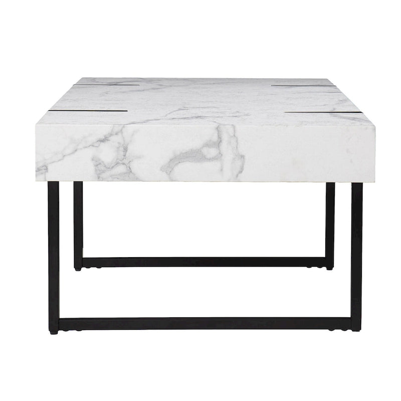 Mesa de centro rectangular de mármol sintético blanco y metal, 1 asiento