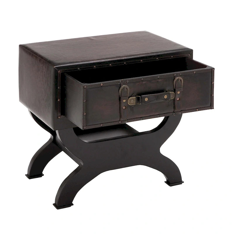 Mesa auxiliar con cajón individual de polipiel marrón