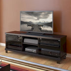 Mueble para TV negro con puertas de cristal, para televisores de hasta 75"
