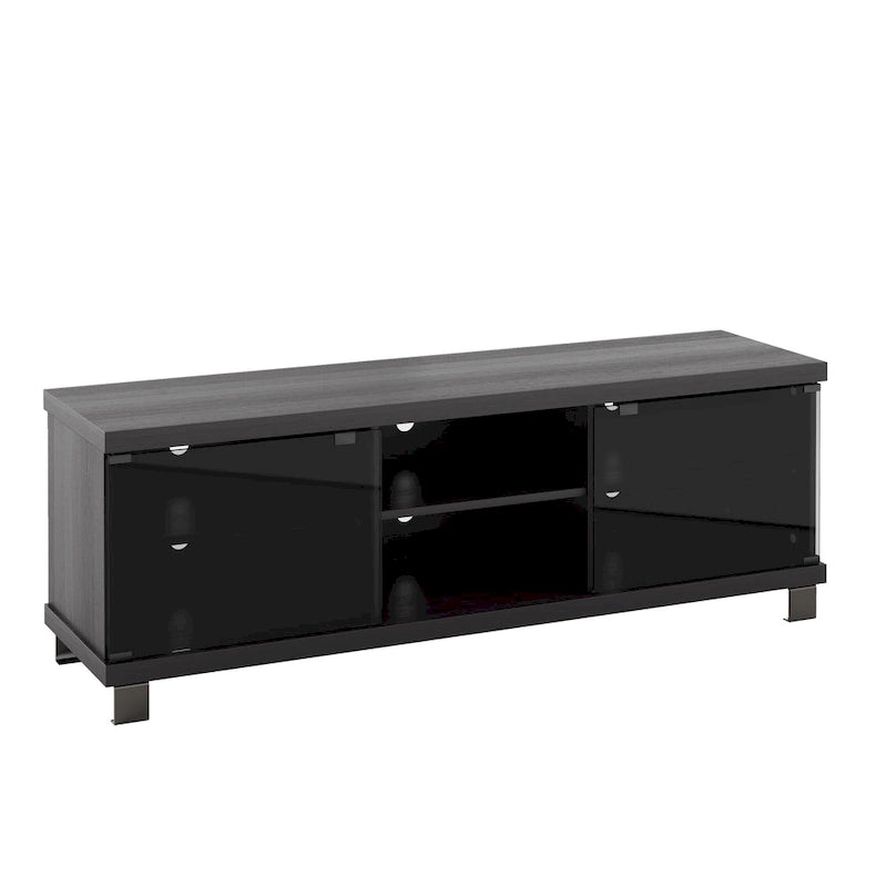 Mueble para TV negro con puertas de cristal, para televisores de hasta 75"
