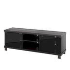 Mueble para TV negro con puertas de cristal, para televisores de hasta 75"