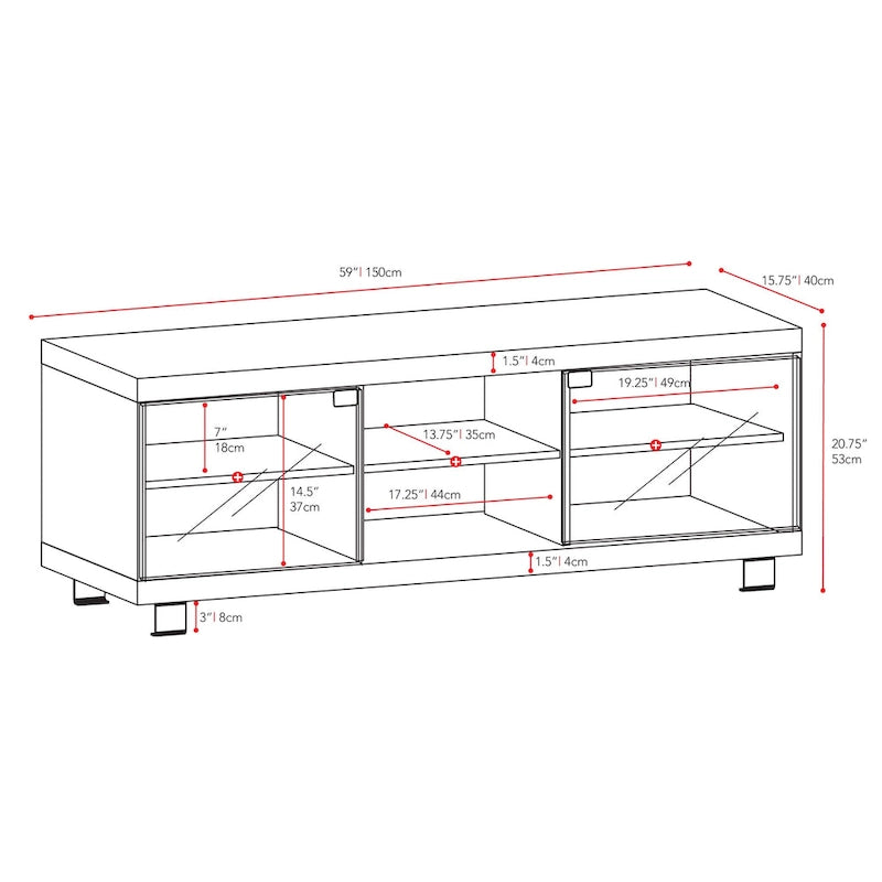 Mueble para TV negro con puertas de cristal, para televisores de hasta 75"