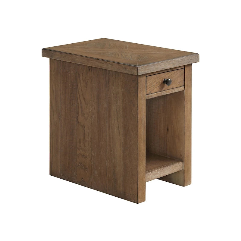 Mesa auxiliar de roble rústico marrón con 1 cajón, para 1 persona