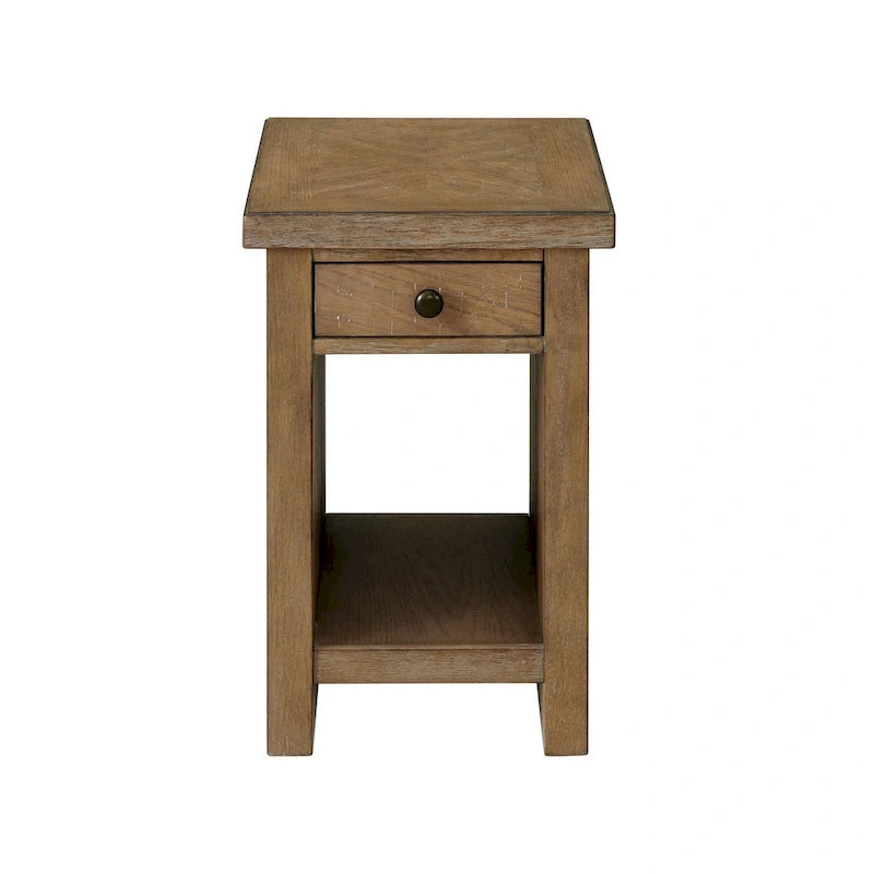 Mesa auxiliar de roble rústico marrón con 1 cajón, para 1 persona