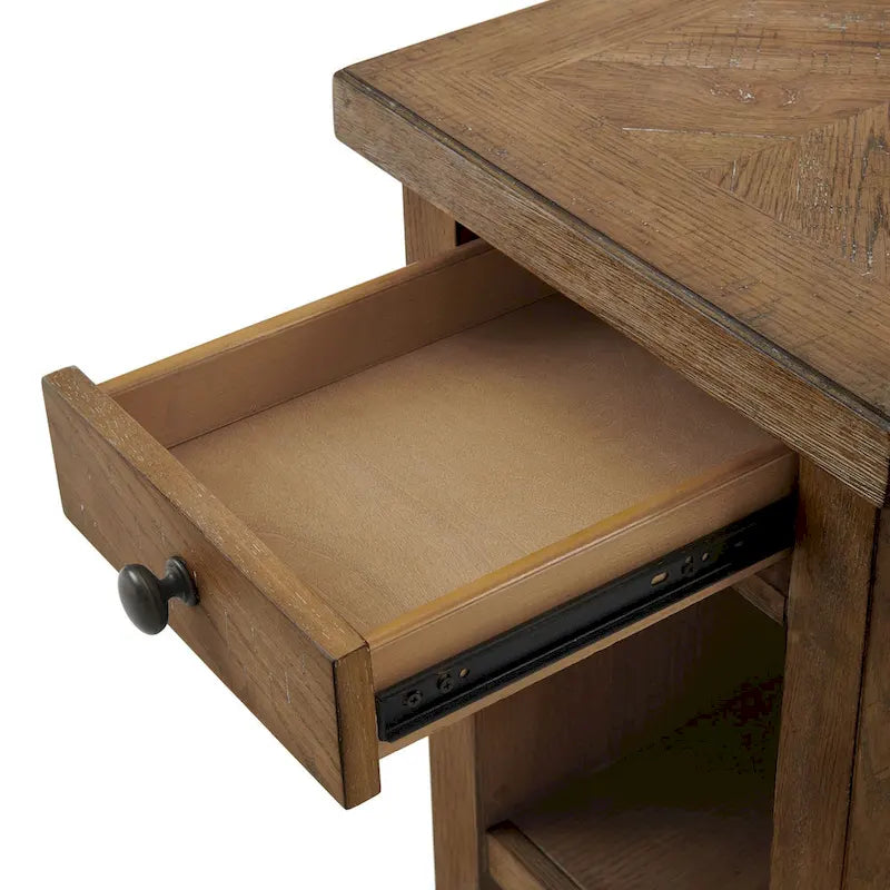 Mesa auxiliar de roble rústico marrón con 1 cajón, para 1 persona
