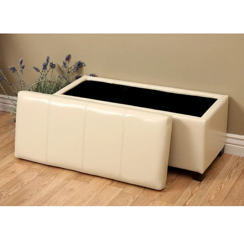 Banco de Almacenamiento Marfil, Patas de Roble, Asiento Individual