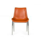 Sillas de comedor de cuero ecológico color coñac, patas de acero inoxidable, juego de 2