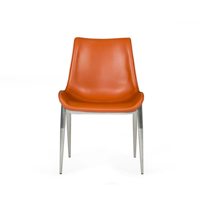 Sillas de comedor de cuero ecológico color coñac, patas de acero inoxidable, juego de 2
