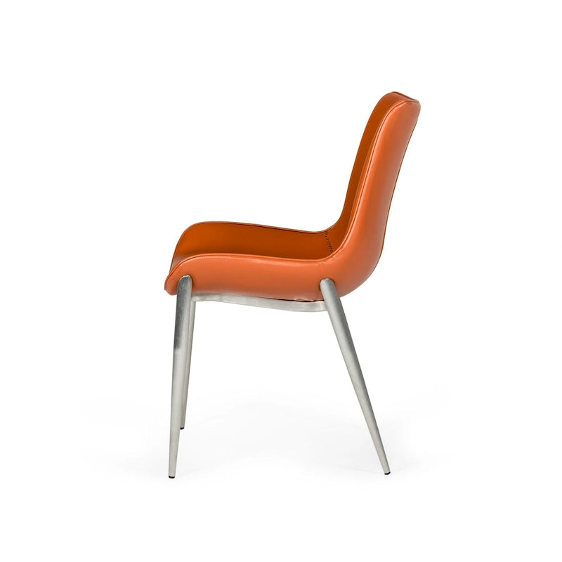 Sillas de comedor de cuero ecológico color coñac, patas de acero inoxidable, juego de 2