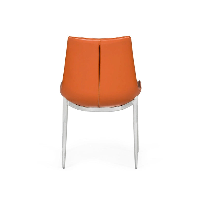 Sillas de comedor de cuero ecológico color coñac, patas de acero inoxidable, juego de 2