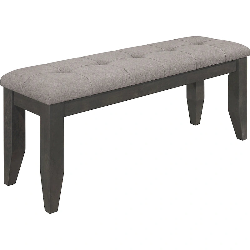 Banco de comedor tapizado gris con botones, 2 asientos