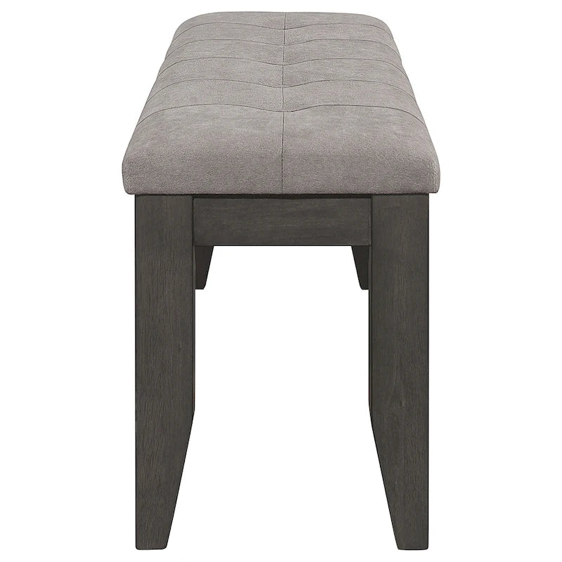 Banco de comedor tapizado gris con botones, 2 asientos