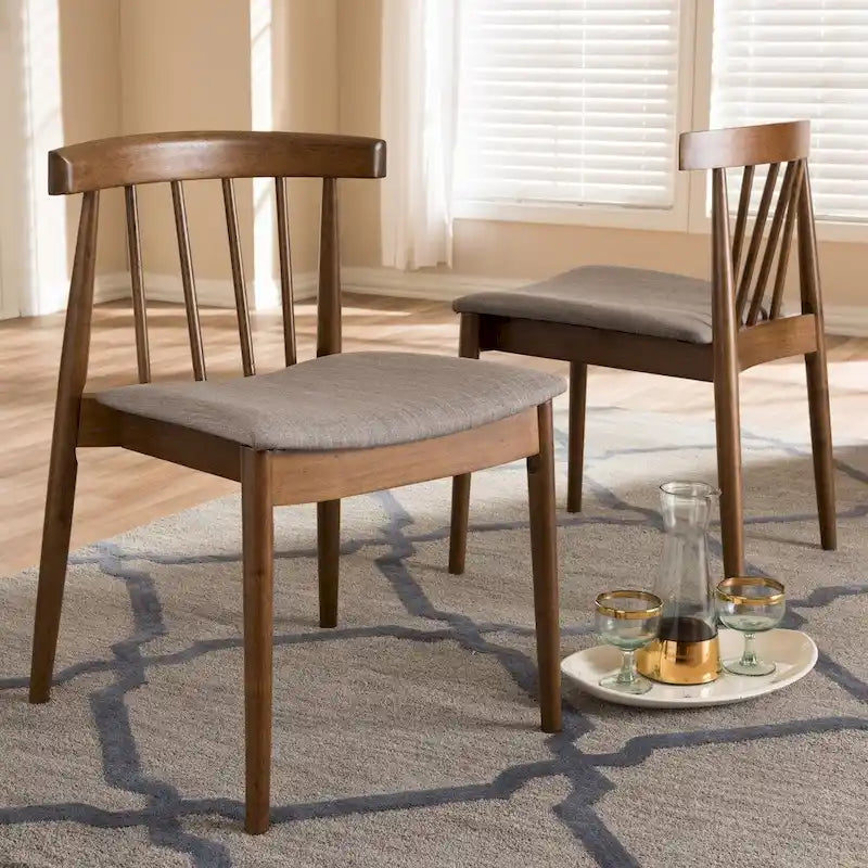 Sillas de comedor de tela beige de mediados de siglo, juego de 2