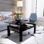 Mesa de centro rectangular de cristal negro, 2 niveles, para 1 persona