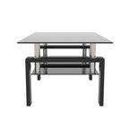 Mesa de centro rectangular de cristal negro, 2 niveles, para 1 persona