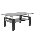 Mesa de centro rectangular de cristal negro, 2 niveles, para 1 persona