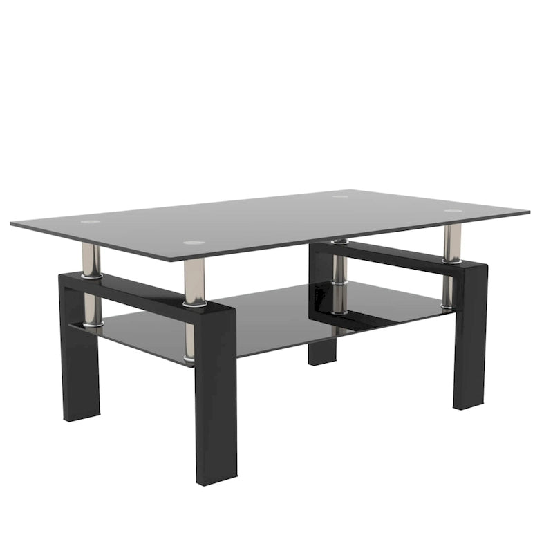 Mesa de centro rectangular de cristal negro, 2 niveles, para 1 persona