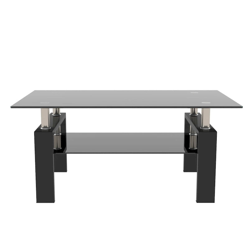 Mesa de centro rectangular de cristal negro, 2 niveles, para 1 persona