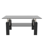 Mesa de centro rectangular de cristal negro, 2 niveles, para 1 persona