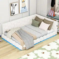 Cama nido de tamaño completo tapizada en tejido teddy blanco/rosa con luces LED y puertos USB, capacidad para 1 persona