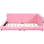 Cama nido de tamaño completo tapizada en tejido teddy blanco/rosa con luces LED y puertos USB, capacidad para 1 persona